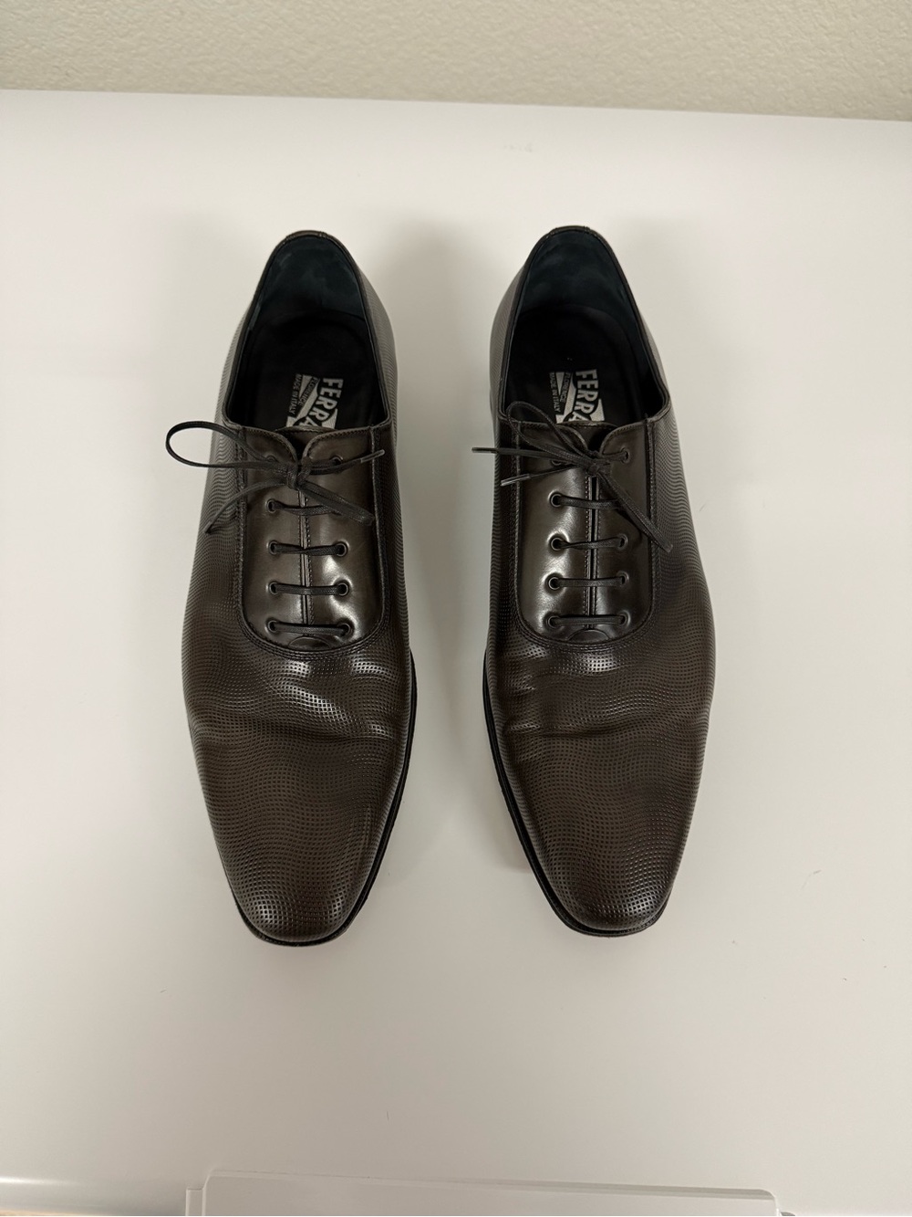 Salvatore Ferragamo Mens 11 2E‎ Wide Perforated Leather Oxford Dress Shoes Brown